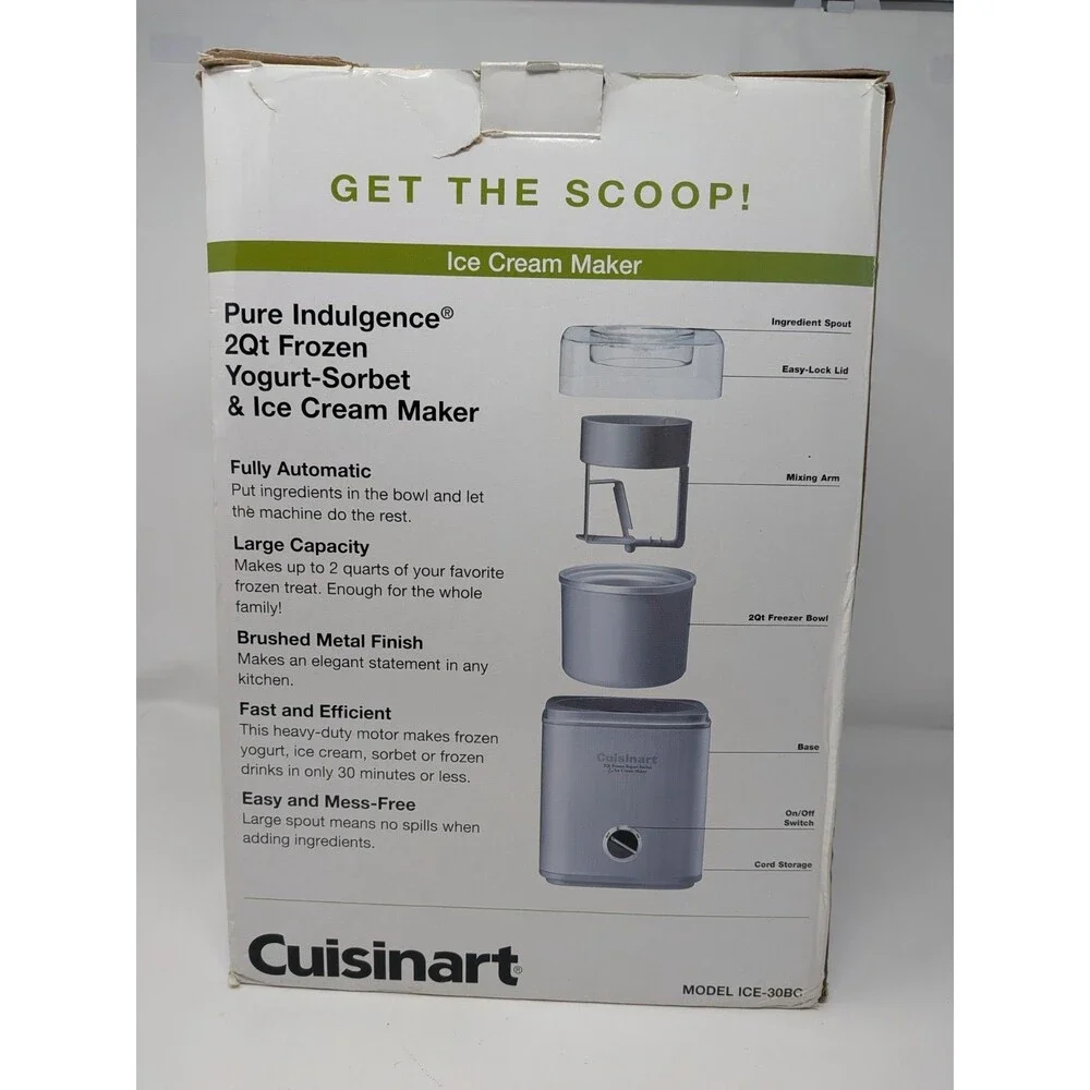 Cuisinart ICE-30BC 2Qt Frozen Yogurt Sorbet Ice Cream Maker Automatic Silver